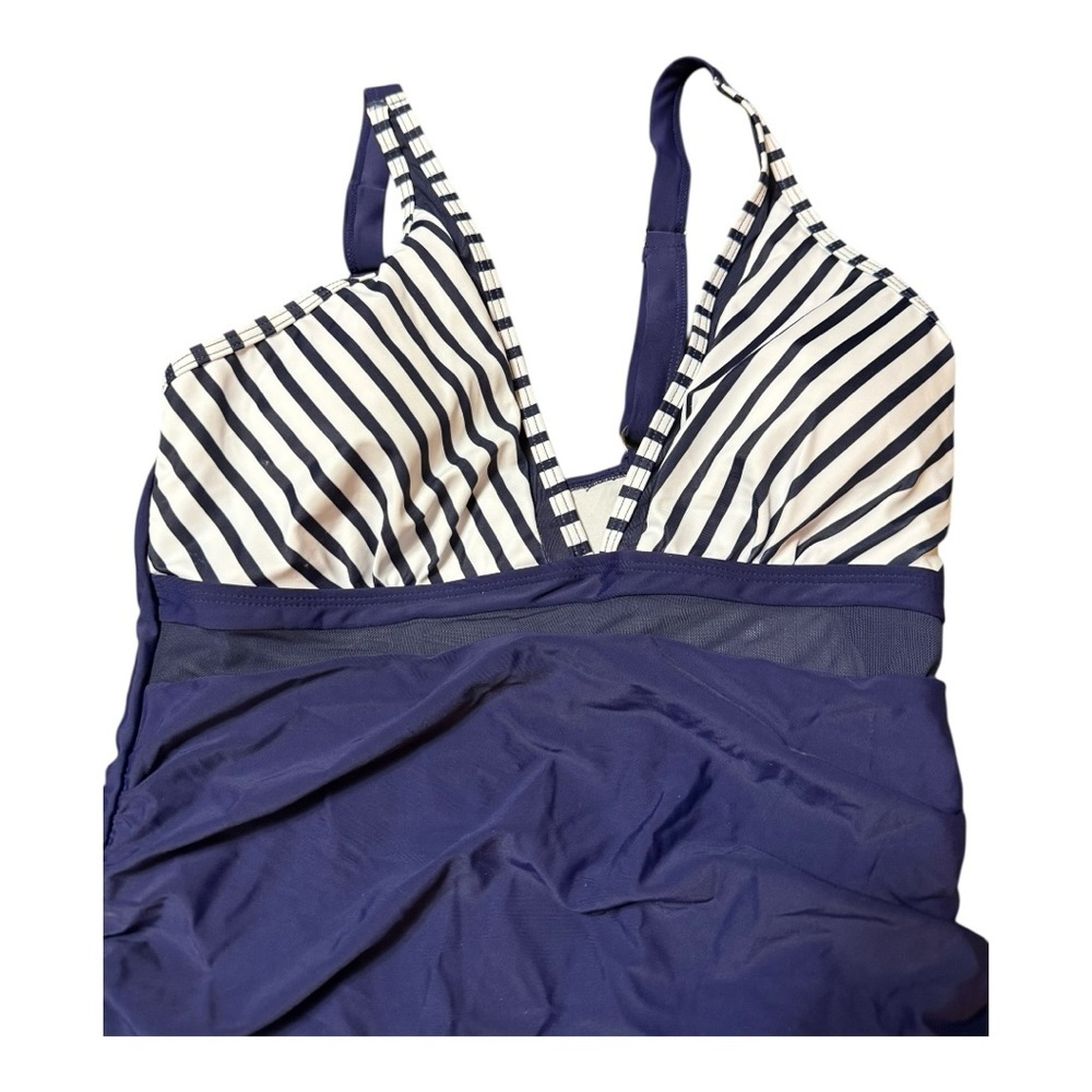 Navy and White Striped Swimsuit With Padding - Picture 2 of 7